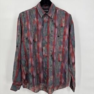 90s Colore Italia Mens 100% Pure Silk Button Down Shirt Abstract Print Medium